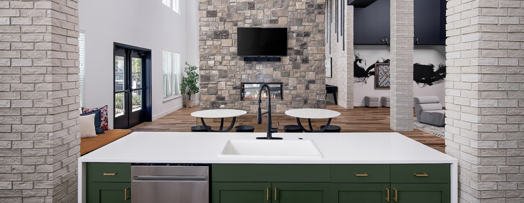resident kitchen with ample counters-space and modern decor